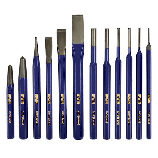IRWIN IRHT82529 Irwin 12 Pack Cold Chisels And Punch Set front view.