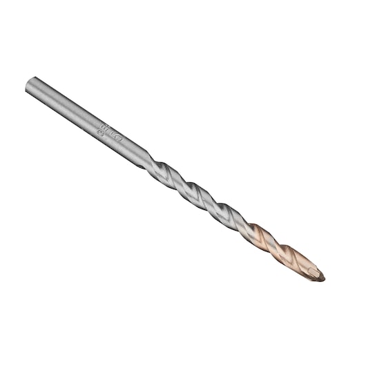 IRWIN 10501814 silver and bronze twist drill bit, side angle on white background.