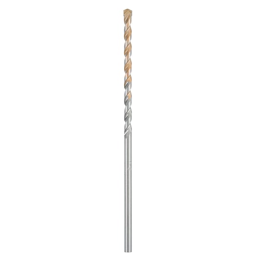 IRWIN 10501820 masonry drill bit, silver and gold, front angle on white background.