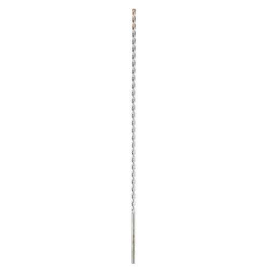 IRWIN 10501824 masonry drill bit, silver, straight-on angle, spiral fluting visible, white background