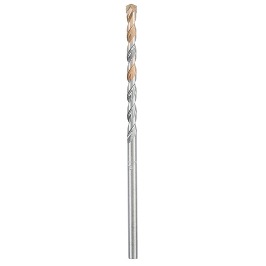 IRWIN 10501827 masonry drill bit with silver and gold spiral, front angle on white background.