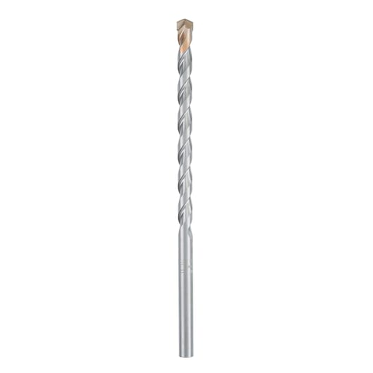 IRWIN 10501848 masonry drill bit, silver, straight angle, spiral fluted, product photo on white background.