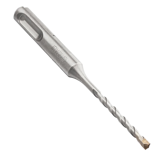 Photo of IRWIN 10501943 masonry drill bit with SDS shank, silver finish, shown at an angle on white background.
