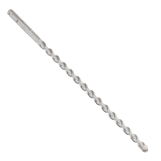 Photo of IRWIN 10501982 masonry drill bit with twisted silver shaft, angled on white background.