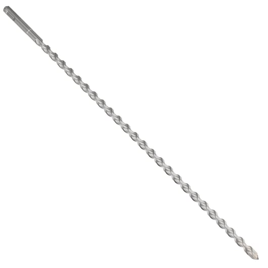 IRWIN 10501984 silver masonry drill bit, twisted design, side angle on white background.