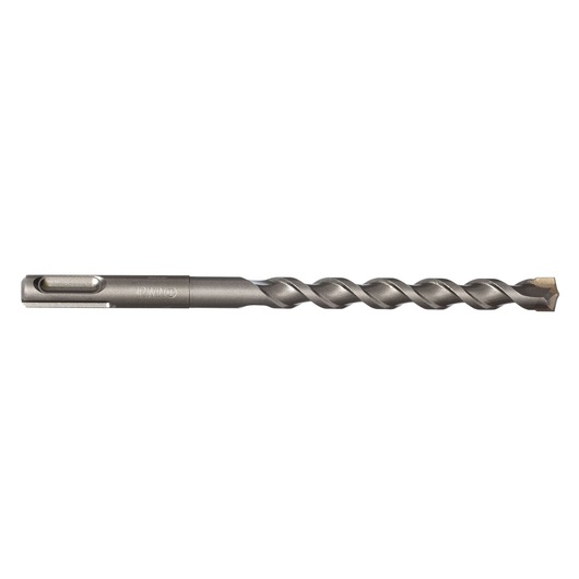Photo of IRWIN 10501991 metal masonry drill bit, gray, spiral flute, side view on white background.