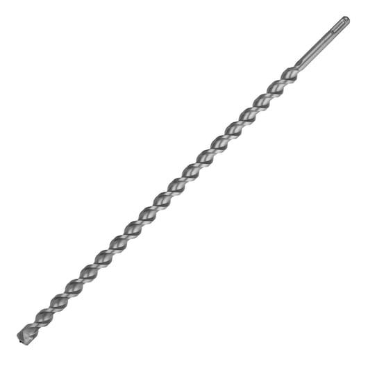 IRWIN 10502021 silver rotary masonry drill bit with spiral fluting, side angle on white background.