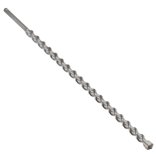 IRWIN 10502029 masonry drill bit, silver, helical design, side angle on white background.