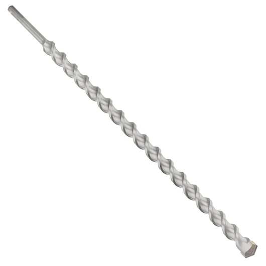 IRWIN 10502040 silver rotary hammer drill bit with spiral flute, shown at an angle on white background.
