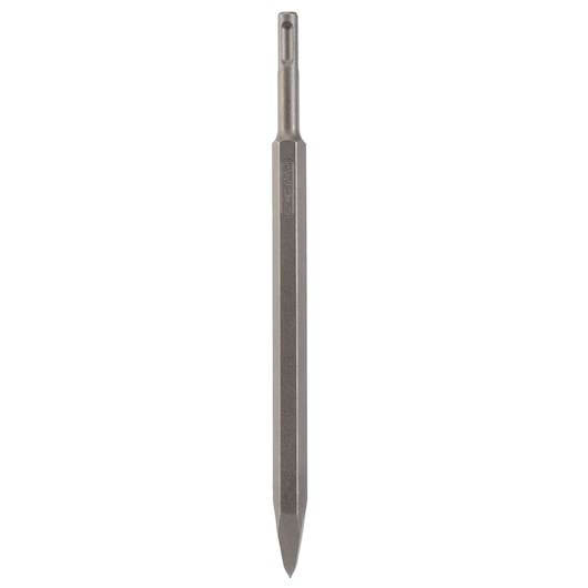 IRWIN 10502194 hex shank pointed chisel, steel, masonry accessory, front angle on white background.