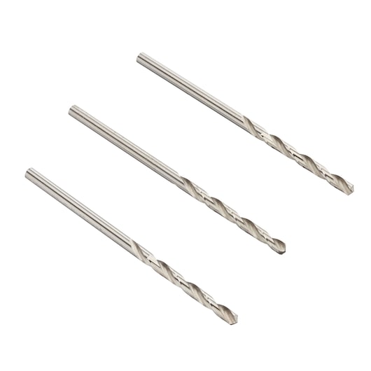 IRWIN 10502379 silver twist drill bits set, three pieces, front angle, white background