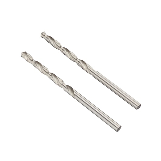 IRWIN 10502385 two silver twist drill bits, standard length, side view on white background.