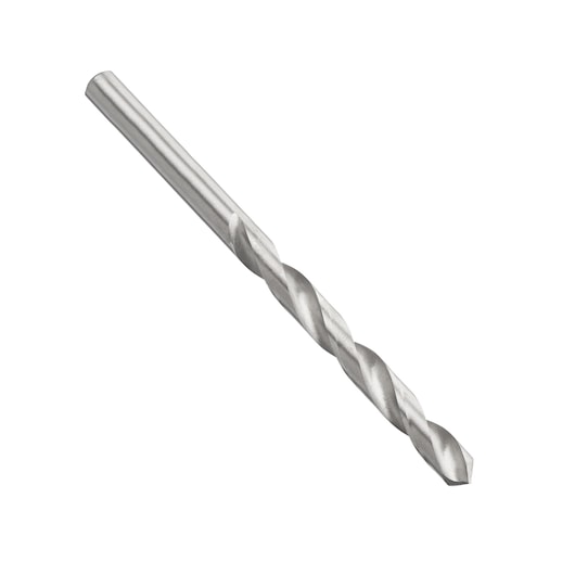 IRWIN 10502391 silver metal drill bit, straight shank, spiral flutes, product photo on white background.