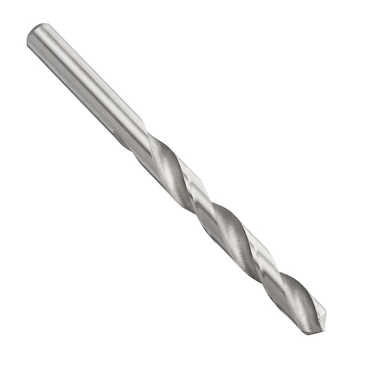IRWIN 10502397 metal drill bit, silver finish, side angle, shown on white background.