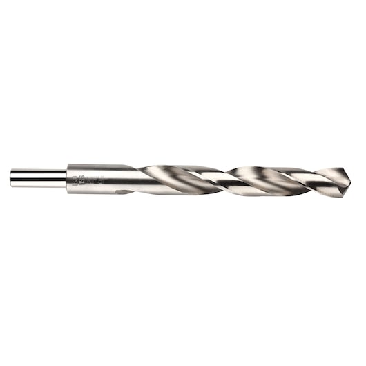 Photo of IRWIN 10502406 metal twist drill bit, side view on white background.
