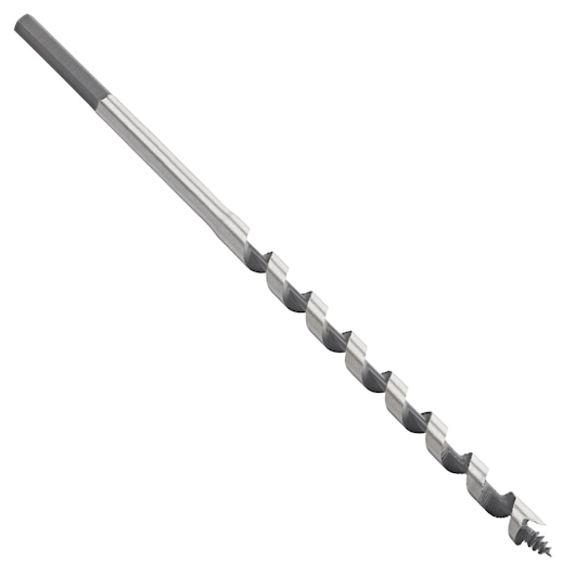 IRWIN 10502741 auger drill bit, silver, side angle on white background.