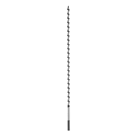 IRWIN 10502742 long auger drill bit, steel, side view, white background.