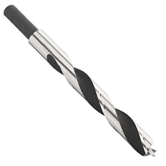 IRWIN 10502799 steel wood drill bit with brad point, close-up on white background.