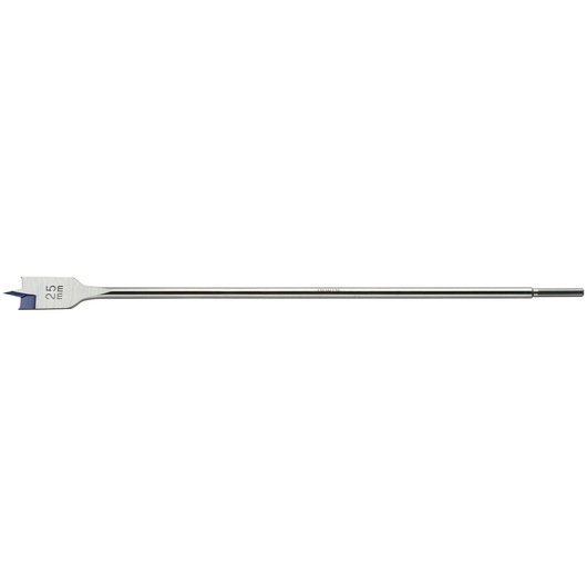IRWIN flat wood drill bit 25mm with extra-long shaft, silver and blue, side view, 10502830
