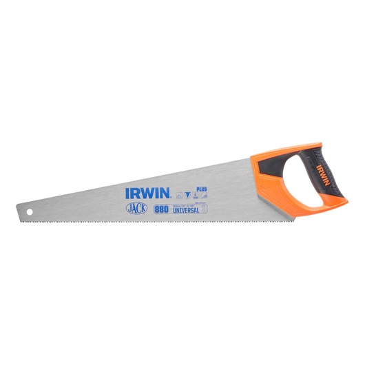 IRWIN hand saw with orange and black handle, silver blade, photography, 10505212, side angle