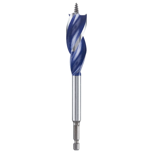 IRWIN wood drill bit with hex shank, blue and silver, front view, SKU 10506623