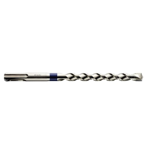 IRWIN 10507124 silver and blue rotary hammer drill bit side view on white background.