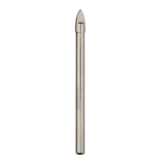 IRWIN 10507903 silver tile drill bit, straight shank, front angle on white background.