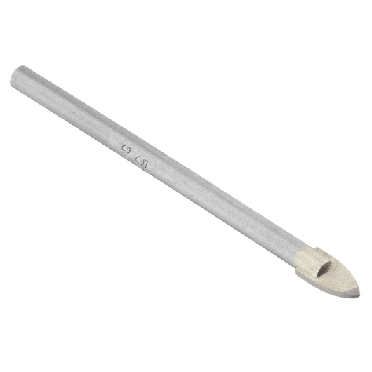 IRWIN 10507904 silver masonry drill bit, cylindrical shank, side angle, on white background.