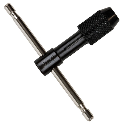 IRWIN 12001 tap wrench with knurled black handle and silver T-bar, product photo on white background.