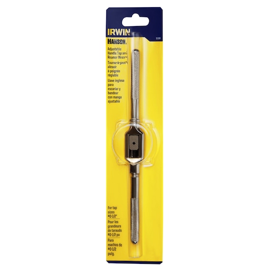 IRWIN adjustable handle tap wrench 12088 in retail packaging, front angle on white background.