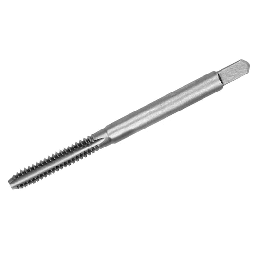 Photo of IRWIN 1228 straight flute tap tool, silver metal finish, shown on white background, angle view.