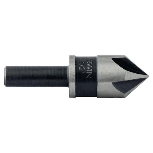 Photo of IRWIN 12411 countersink drill bit, silver and black, side view, with engraved size marking.