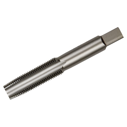 IRWIN SKU 1354 straight view of silver metal threading tap tool for cutting internal threads.
