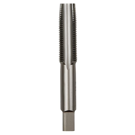 IRWIN 1354 straight view of metal threading tap tool with spiral flutes on white background.