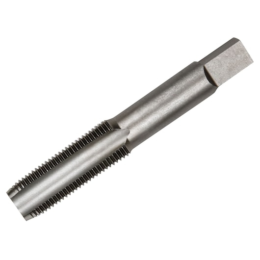 IRWIN metal thread tap SKU 1460, cylindrical shape and spiral cutting edges, side angle, white background.