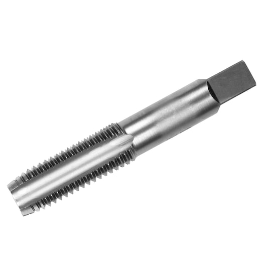 IRWIN 1461 straight flute tap, silver metal tool, close-up angle on white background.