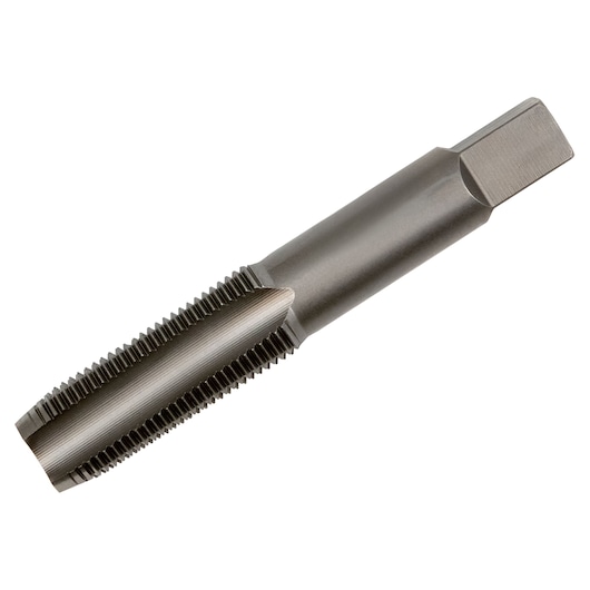 IRWIN 1463 metal threading tap tool, silver, side angle on white background.