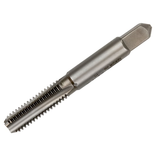IRWIN 1534 metal threading tap with straight flutes, close-up angle, white background.