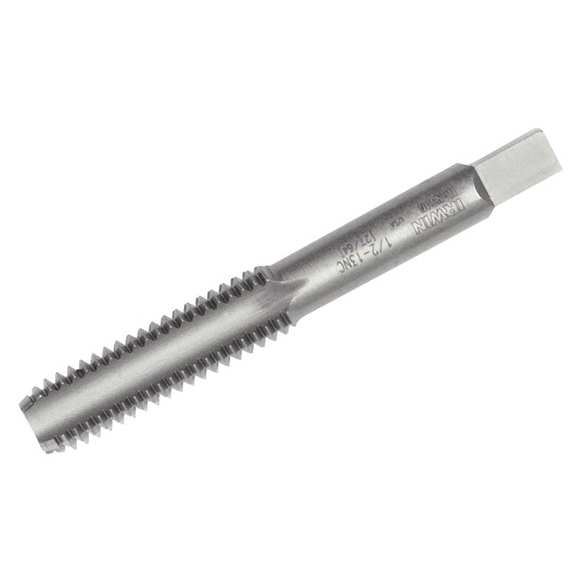IRWIN 1544 straight flute tap, silver metal, product photography, angled view on white background.