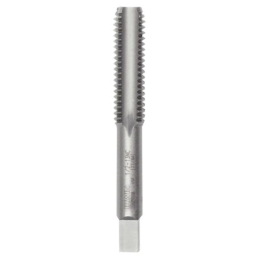 IRWIN 1544 straight flute tap, metallic finish, photographed from front with white background.