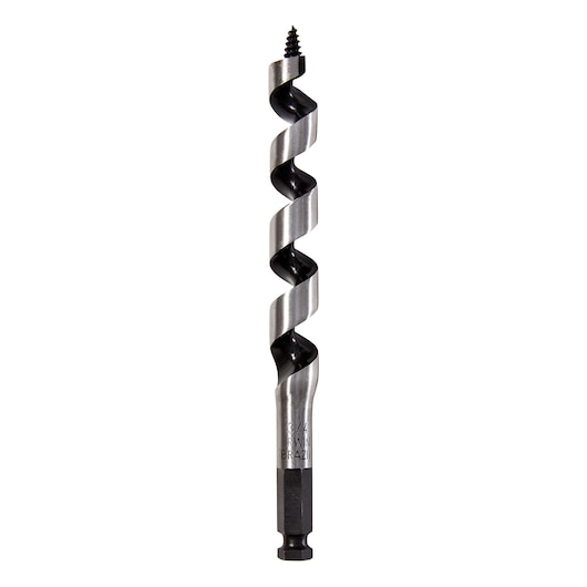 IRWIN 1779341 auger drill bit, steel, with screw tip, photographed upright on white background.