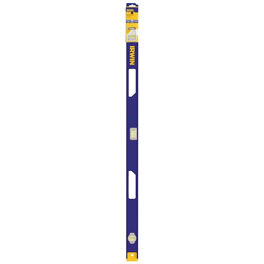 IRWIN 1794107 blue and yellow box beam level, front view on white background.
