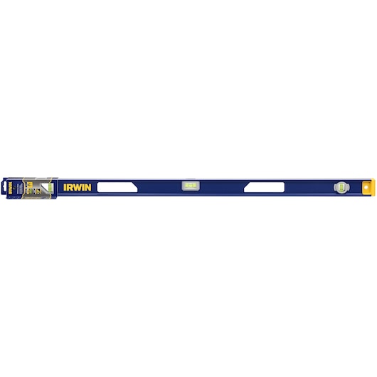 IRWIN 1794108 blue and yellow box level with three vials, photographed from the front on white background.