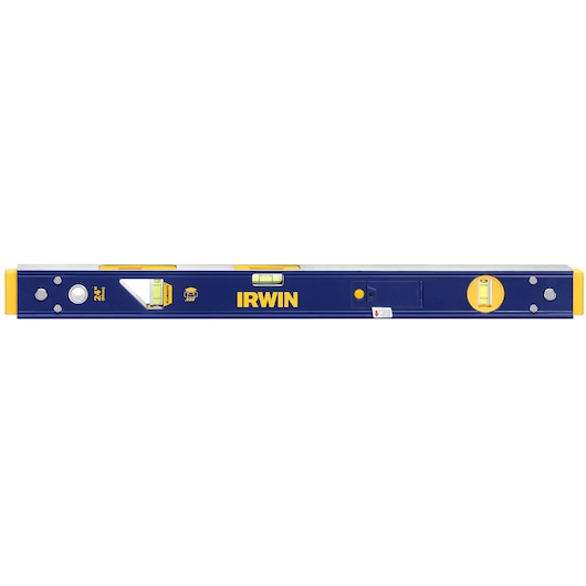 IRWIN 1801100 blue and yellow box level, front view, showing three vial windows.