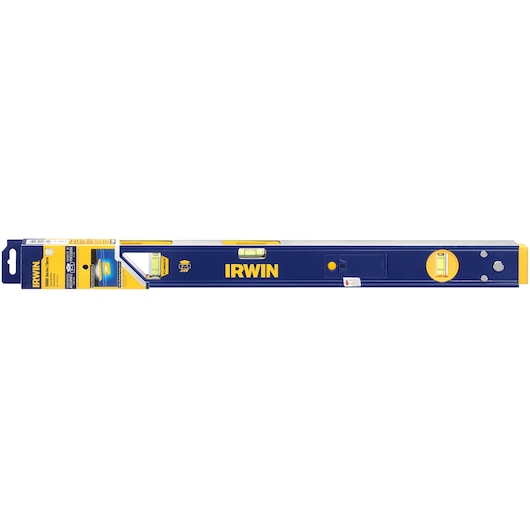 IRWIN 1801100 blue and yellow box level, front angle on white background.
