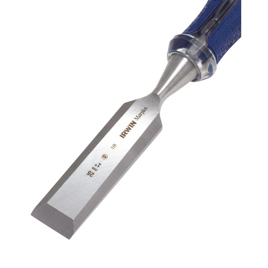 IRWIN chisel 1819362 with blue textured handle, angled view on white background.