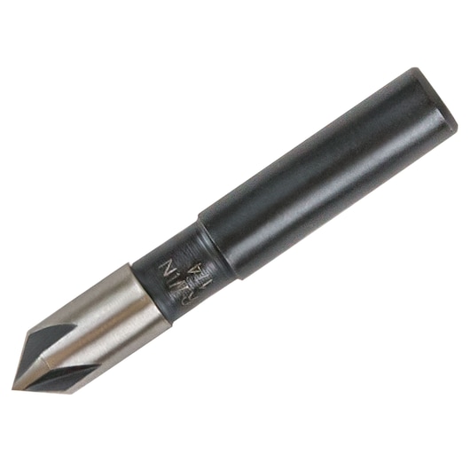 Photo of IRWIN 1877714 metal countersink drill bit, black and silver, shown at an angle on white background.