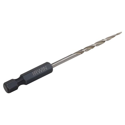 IRWIN 1882786 hex shank drill bit with spiral flute, side view on white background.