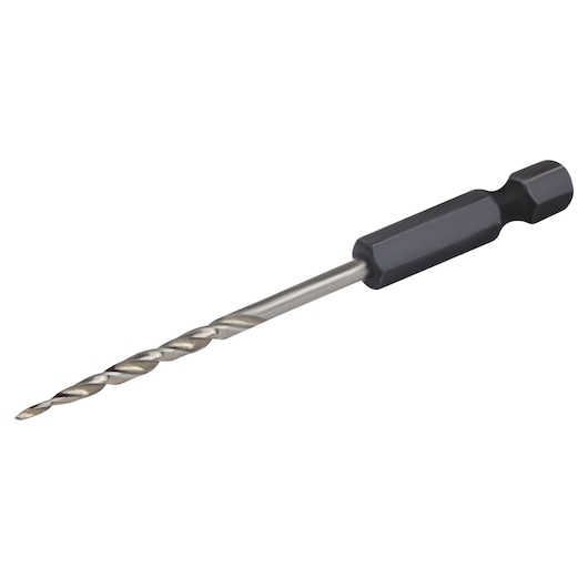 IRWIN 1882786 hex shank drill bit, silver and black, side angle on white background.