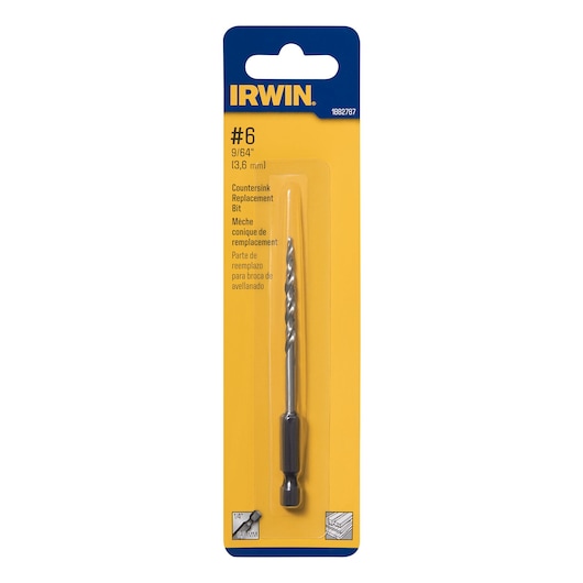 Photo of IRWIN 1882787 countersink replacement bit in plastic packaging, front angle on white background.